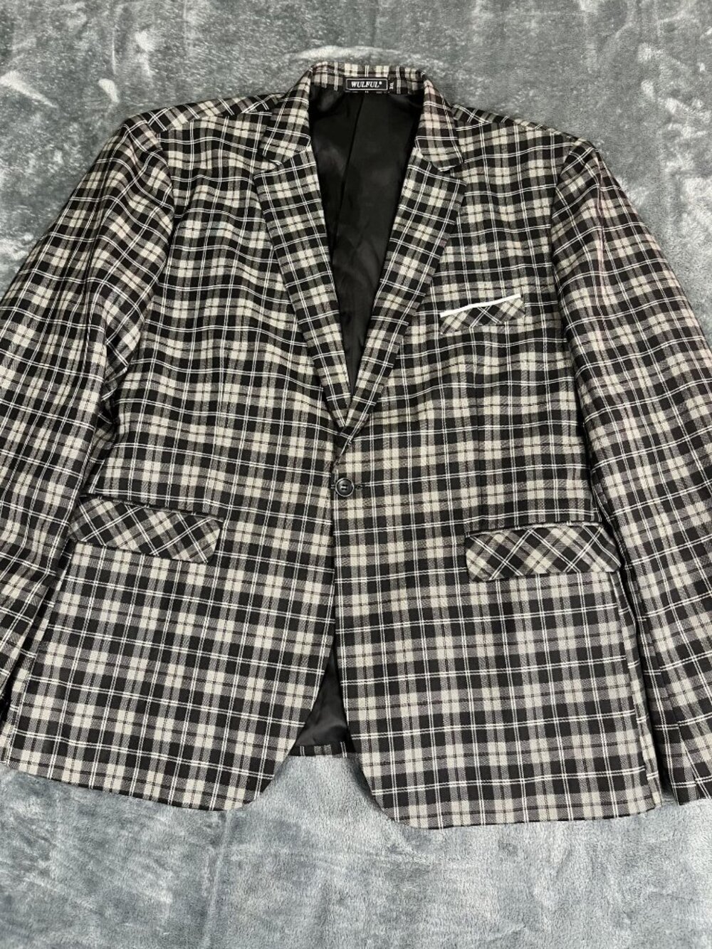 Wulful Mens Black Gray Plaid Western Blazer 3XL